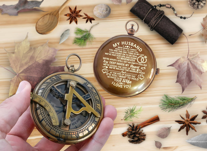 Engraved Compass, to My Husband I Love You, Brass Compass Engraved Gifts for Men, Bronze for Men, Romantic Gifts for Him/Her, Keepsake Gifts for Husband #1 Husband