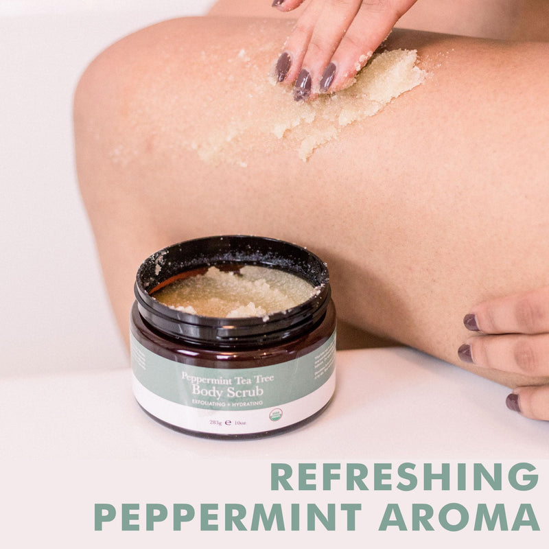 Peppermint Tea Tree Organic Body Scrub - USA Made Sugar Scrub with Natural Ingredients, Moisturizing Body & Foot Exfoliator for Dry and Sensitive Skin, Removes Dead Skin Cells & Reduces Ingrown Hair Peppermint Tea Tree - BeesActive Australia