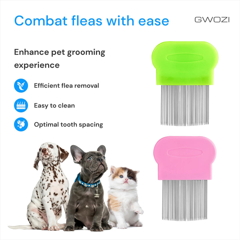 Flea Comb for Cats & Dogs - Brush Dog/Cat Flea Comb - Nit Comb for Pets/Puppy/Kitten about Stainless Steel Pin Teeth with Plastic Handle, 2 Pcs - BeesActive Australia