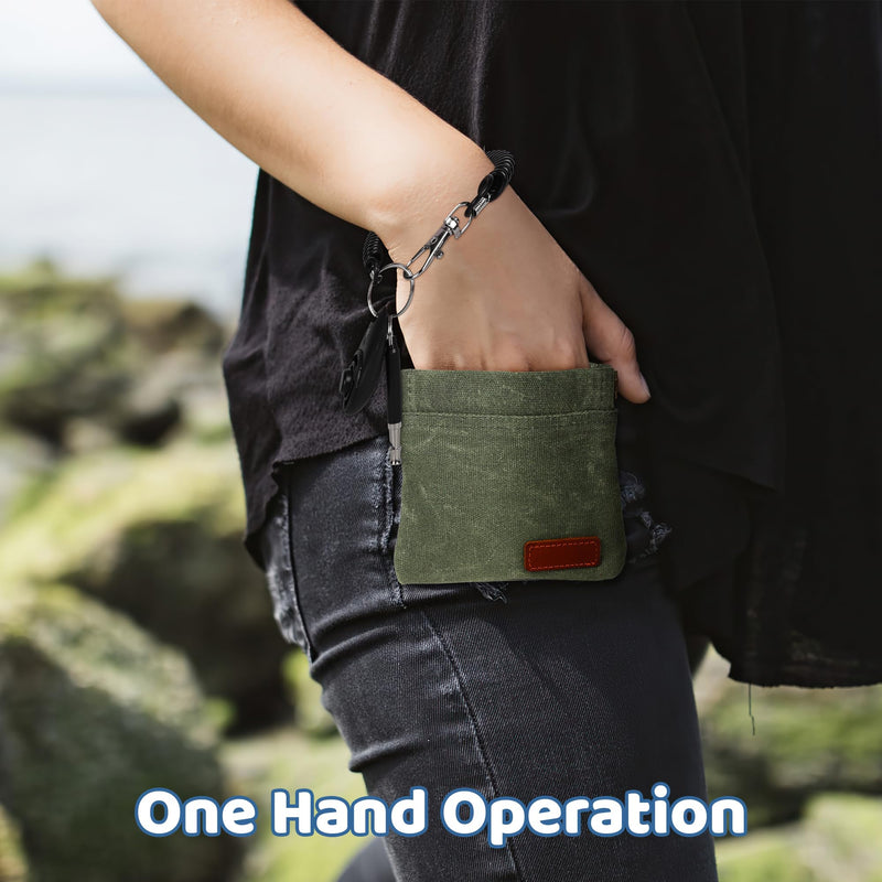 Dog Treat Pouch Training Kit, Small Puppy Treat Bag with Clip for Leash, Hands Free Auto Closure Pouches with Dog Clicker and Silent Whistle for Pet Training Olive Green - BeesActive Australia