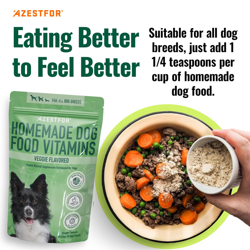 Homemade Dog Food Vitamins Pre-Mix Powder – 24 Essential Nutrients – Supplement for Raw, Barf & Grain Free – for All Breeds & Ages – 16oz Veggie Flavored Flavor