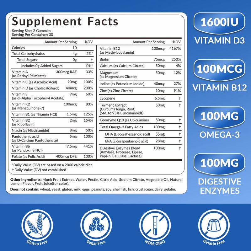 Multivitamin for Men, Mens Multivitamins Gummies w/Omega 3, CoQ10, Lycopene | Methylated Multivitamin, Sugar Free, Vegan 60 Count (Pack of 2)