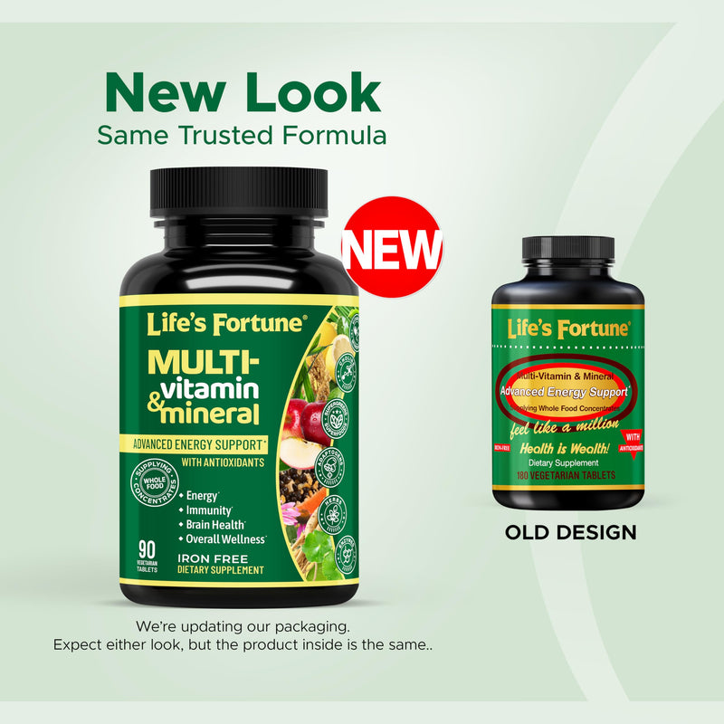 Life's Fortune Whole Food Multivitamin & Mineral Supplement for Men & Women – Energy Support Vitamins for Immune, Brain & Metabolism Support – Iron Free, 90 Vegetarian Tablets 90 Count (Pack of 1)