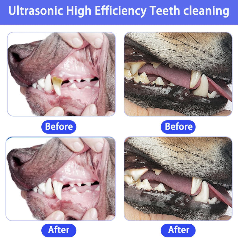 Dog Plaque Remover for Teeth, 7Pcs Teeth Cleaning Kit, Rechargeable Ultrasonic Pet Tartar Remover for Calculus and Teeth Stains, 5 Cleaning Modes with LED Light, IPX6 Waterproof Dental Care Kit