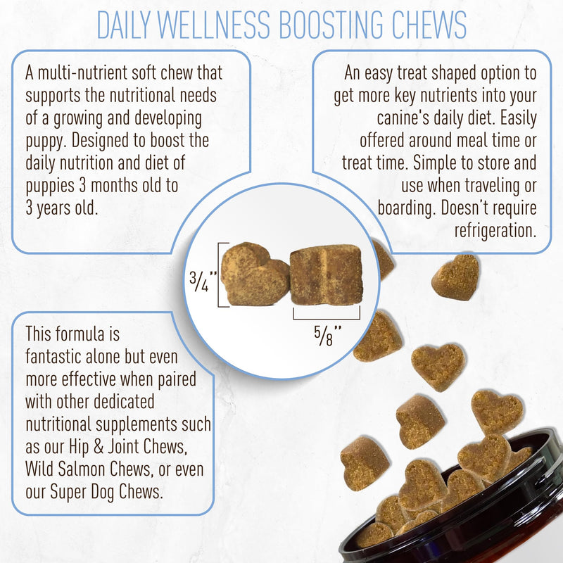 Strawfield Pets Puppy Multivitamin + Probiotics for Dogs Puppy Vitamins with Joint Support Supplement for Dogs & Puppies Peanut Butter Flavor 120 Crumbly Soft Chews Mild Peanut Butter