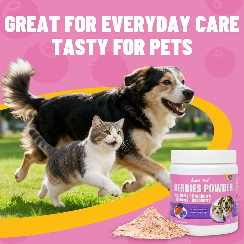 Just Try Berries Powder Dog Cranberry Supplement Urinary Tract for Dogs UTI Treatment D Mannose Powder Cat UTI Remedy Cat Supplements - 7 OZ