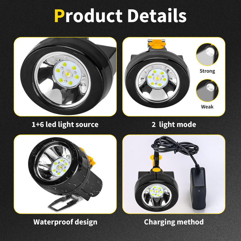 Rechargeable LED Mining Headlamp, Waterproof & Explosion-Proof Miner Light, High Brightness Cap Lamp for Underground Mining, Coon Hunting, Camping, Hiking, Fishing, Outdoor Work Yellow