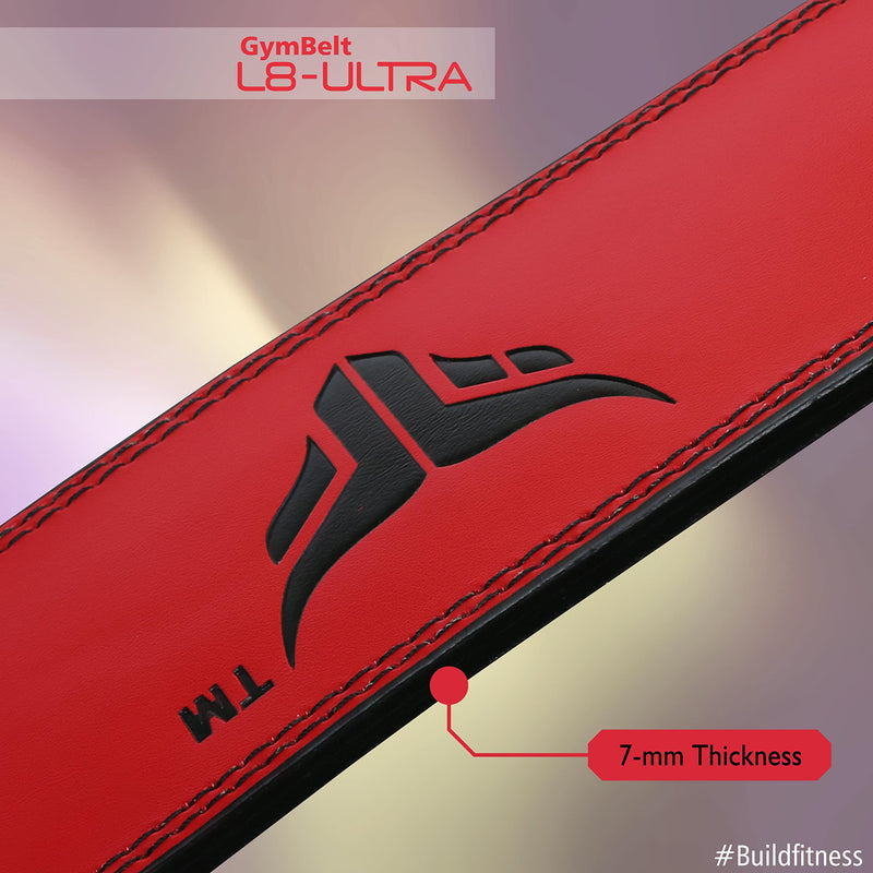 Mytra Fusion Weight Lifting Belt Double Prong Buckle Power Lifting Back Support Belt 100% Leather Gym Belts for Weightlifting Weight Lifting Belts for Men Women, Powerlifting, Strength Training Red S