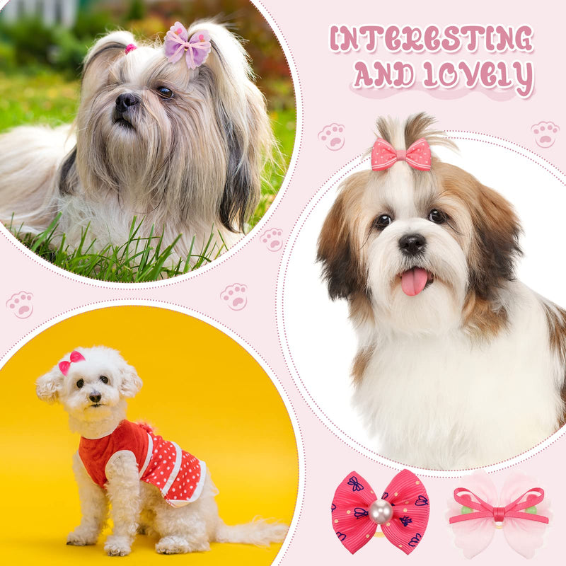 Hanaive 20 Pcs Dog Bows Small Size Dog Dog Hair Bows for Small Dogs Hair Accessories Puppy Hair Bows for Dogs Small Dog Bows with Rubber Bands Handmade Puppy Bows with Pearls for Puppy Pet Dog - BeesActive Australia