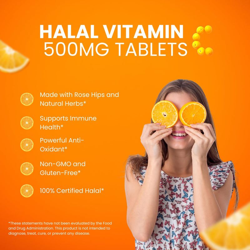 Zaytun Halal Vitamin C 500mg Supports Immune System, Natural Antioxidant, Vegetarian, Gluten-Free, 2 Months Supply, Halal Vitamins