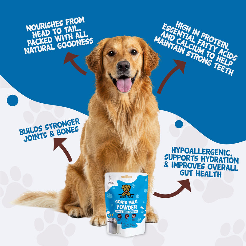 True Dog Goats Milk Powder for Dogs (250g) Supports Gut Health, Joints, Skin, Teeth, Digestion and Immune System, Packed with Dog Vitamins and Nutrients - Natural Pet Supplements