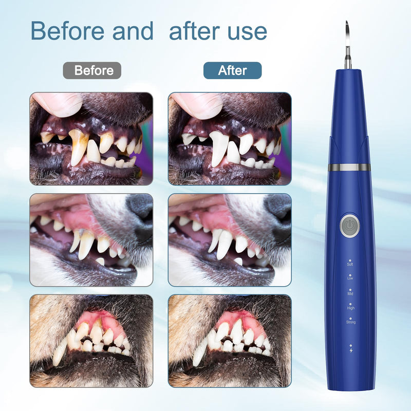 Upgraded Plaque Remover for Teeth, Electric Pet Teeth Cleaning Kit, USB Charging Dog Tooth Brushing Kit, 5 Modes, IPX6 Waterproof Pet Ultrasonic Toothbrush Cleaner for Dogs Cats (Blue) Blue