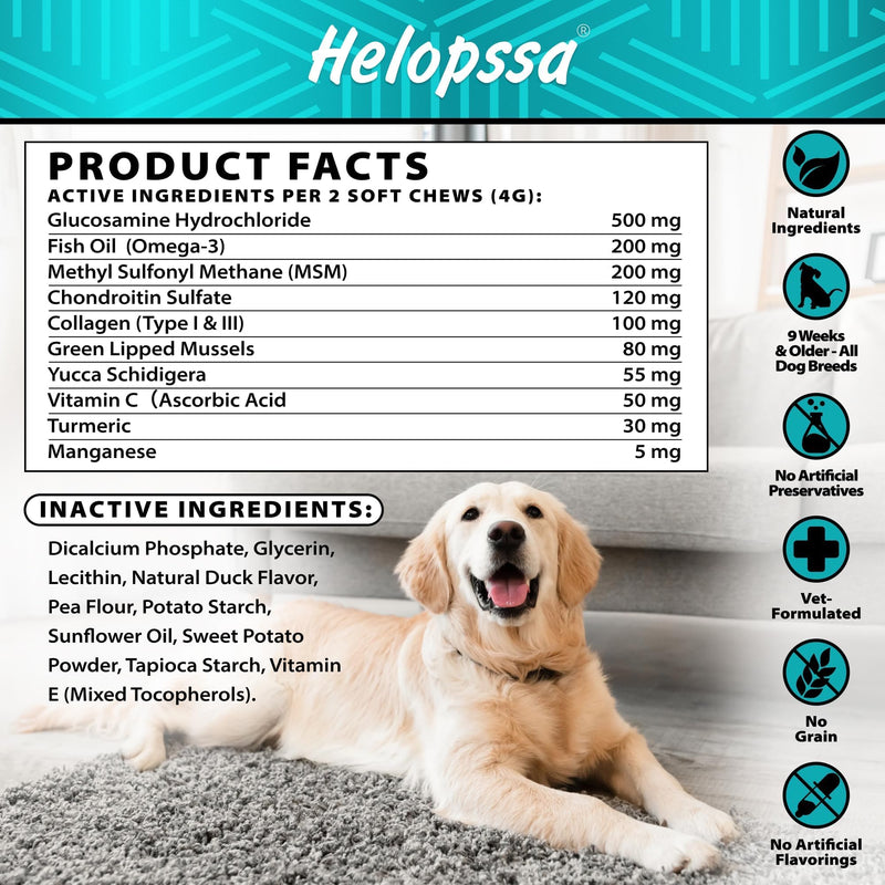 Glucosamine for Dogs - Hip and Joint Supplement for Mobility, Cartilage Health - 30,000 mg per Pack - w/ Omega-3 Fish Oil, Chondroitin, MSM - Dog Glucosamine Chews - Ideal for Senior Dogs - 120 Treats 7.9 OZ