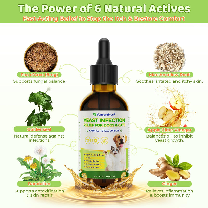 Natural Yeast Relief Drops for Dogs & Cats – 2 fl oz Herbal Ear & Skin Support for Itching, Paw Licking, Hot Spots & Odor Control – Apple Cider Vinegar & Goldenseal – Chicken Flavor Liquid Drops