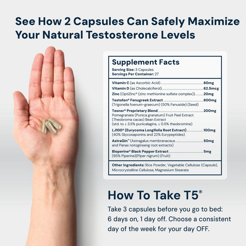 HPN T(5) Testosterone Support for Energy & Endurance, 81 Capsules | Testofen and LJ100 formula supports testosterone, energy, endurance and muscle performance; vegan-friendly, 81 capsules.