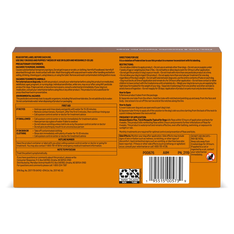 Amazon Basics Preventative Flea, Tick & Mosquito Topical Treatment for Large Dogs (21-55 pounds), 6 Count, Packaging May Vary Large Dogs (21 - 55 lbs)