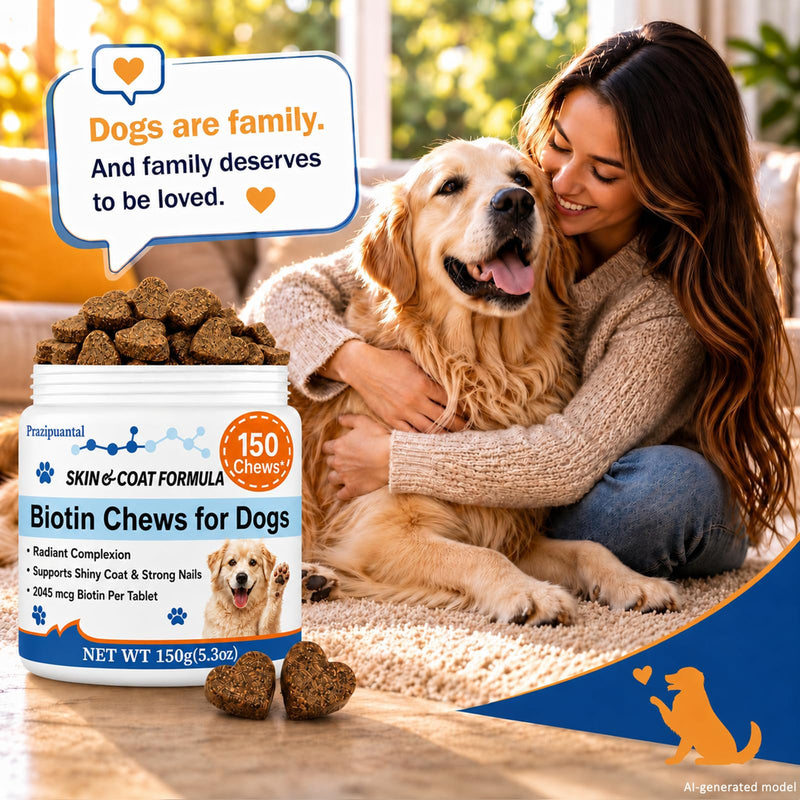 Biotin for Dogs Soft Chews, Skin and Coat Supplement for Dog Shedding and Dry Skin Relief, High Potency Dog Nail Strengthener with 42% Protein and B-Vitamin Complex, Chicken Flavor 150 Count