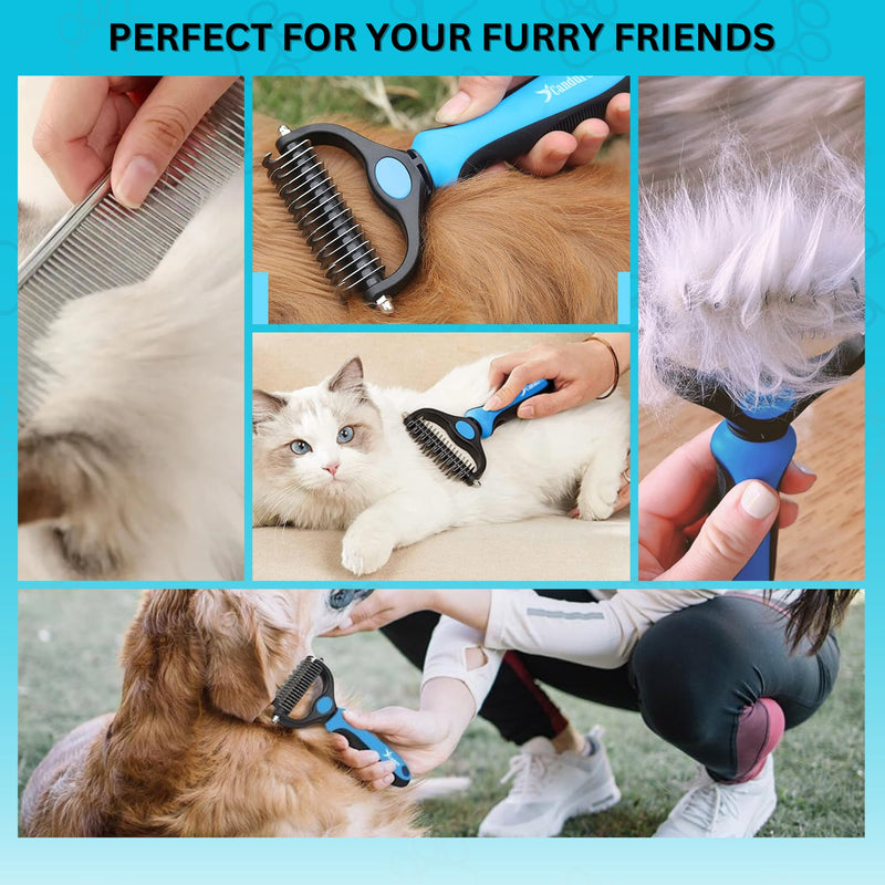 Candure Pet Friendly Dog Brush for Shedding & Effective Hair Removal Double-Sided Dematting Comb for Dogs & Cats Hair Brush for Shedding - Undercoat Rake for Dogs with Comb (Large, Blue) Large - BeesActive Australia