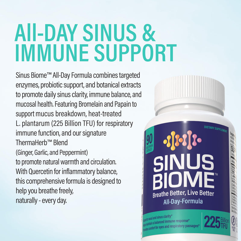 NANOWELL Sinus Biome All-Day Formula Dietary Supplement, 90 Vegetarian Capsules, 225 Billion TFU for Nasal, Sinus, Respiratory Support