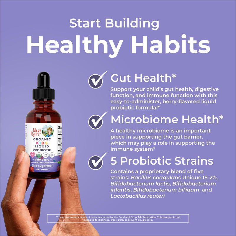 MARYRUTH'S Organic Kids Liquid Probiotic, Very Berry Flavor, 2 Fl Oz | USDA Organic, Kids Liquid Probiotic