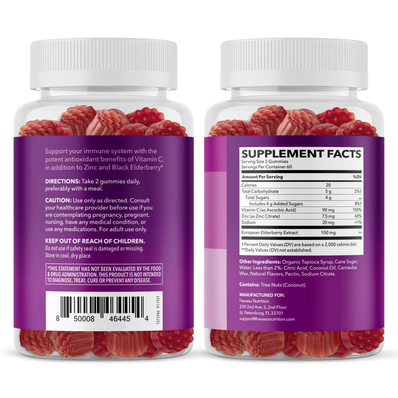 Sambucus Elderberry Gummies with Vitamin C & Zinc, Berry, 60 Servings | Vegan, Non-GMO, Gluten Free Elderberry Gummies, 100mg Extract Per Serving for Immune Support and Wellness Defense, 120 Count 120 Count (Pack of 1)