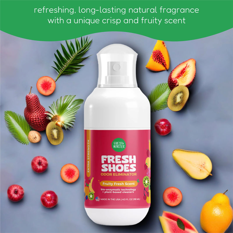FRESH MONSTER Deodorizing Shoe Spray for Kids & Teens, Shoe Deodorizer Spray with All-Day Odor Protection, Bio-Enzyme Technology, Eliminates Odors, Fruity Fresh, 4 oz
