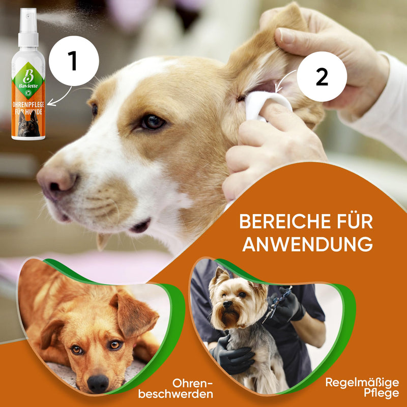 Baviette Dog Care – 100 ml Natural Ear Cleaner for Dogs – Gentle Microorganism-Based Spray, Probiotic-Inspired Formula – For Outer Ear Care, Odourless, Alcohol-Free & pH-Neutral
