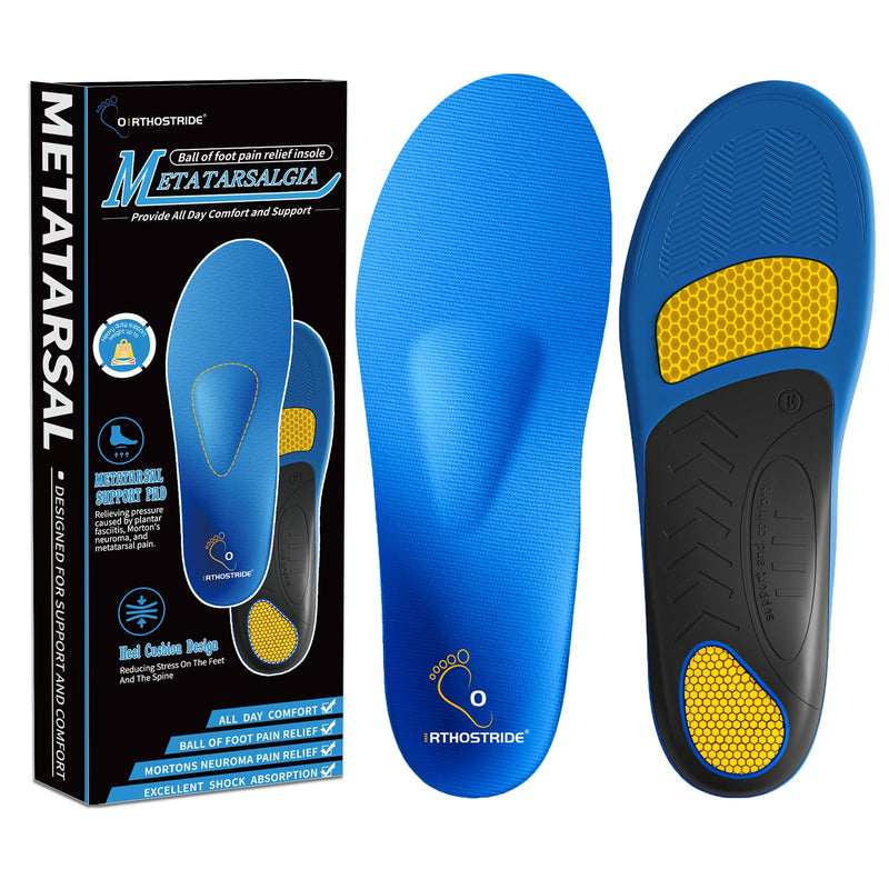 Orthotic Insoles with Metatarsal Pads, Plantar Fasciitis Arch Support Inserts for Metatarsalgia, Morton's Neuroma, Ball of Foot Pain Relief, Man Women Insoles for Standing All Day-F F(Men's 9.5-10.5 / Women's 10.5-11.5)--287mm Ax01-met（blue）