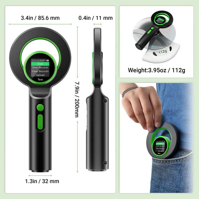 Tera Pet Microchip Scanner Upgrade Large TFT Screen 1800mAh Battery Rechargeable Portable Universal Reader 240 Data Storage for EMID ID64 RFID FDX-B(ISO11784/85) Not for AVID for Dog Management H02 Black-Green - BeesActive Australia