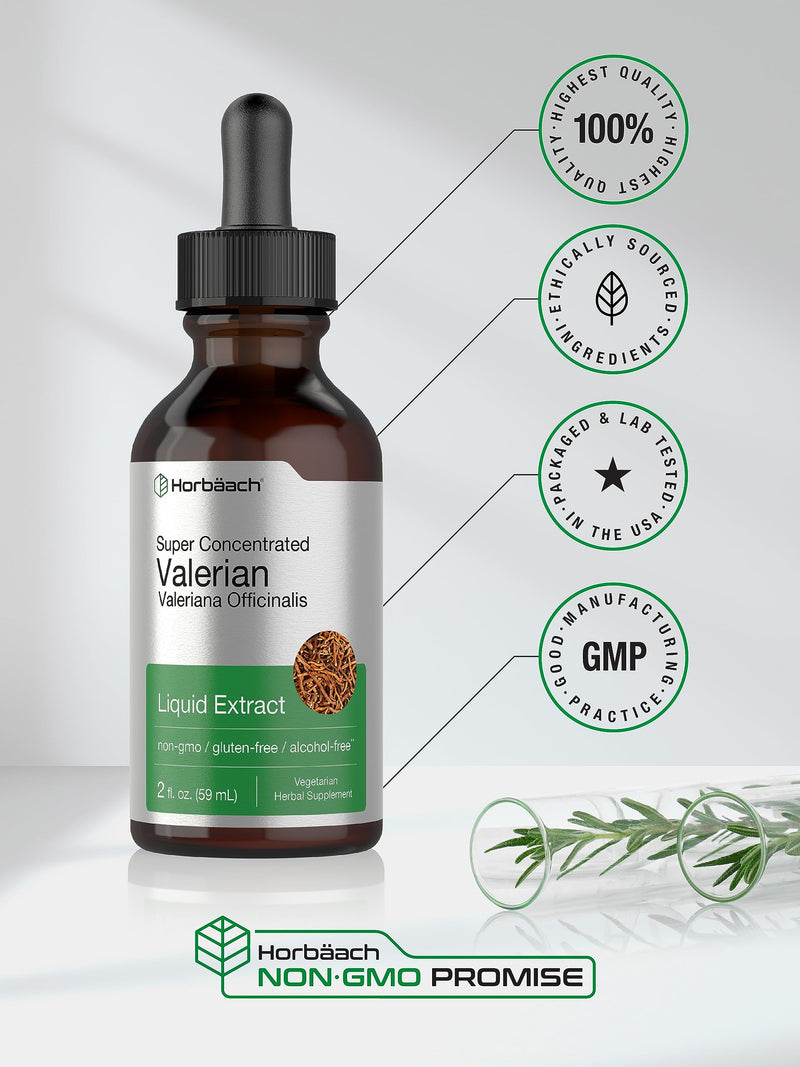 Horbäach Valerian Root Extract Drops | 2 fl oz | Alcohol Free | Vegetarian, Non- GMO Gluten Free Liquid - BeesActive Australia
