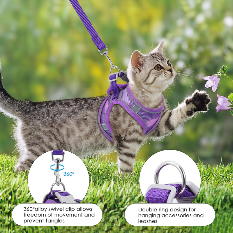 Brifit Cat Harness with Leash, Cat Harness, Cat Leash with Reflective Stripes and Breathable Mesh, Adjustable Cat Chest Harness, Soft Harness for Cats, Kittens, Dogs, Upgraded Purple XS - BeesActive Australia