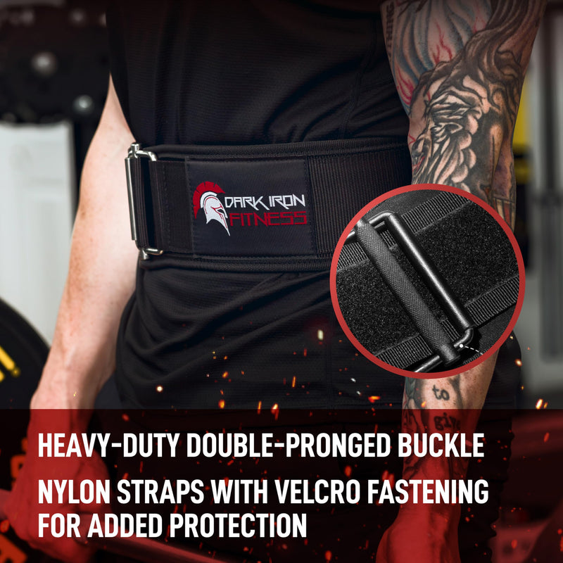 Dark Iron Fitness Self-Locking Weight Lifting Belt for Powerlifting, Squats, Premium Gym Core & Back Support, Weightlifting Training Equipment Large