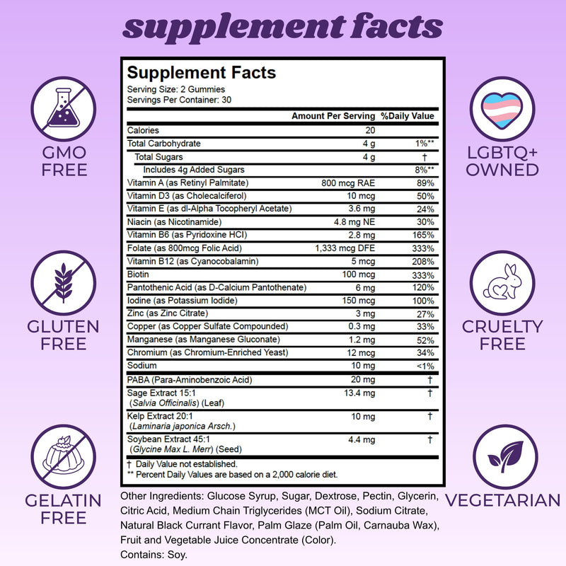 Feminify HRT+ Gummies for Estrogen - Top Bottom Curves Hair Skin Nails Femininity Enhancement - Formulated for MTF Trans Women - 60 Count