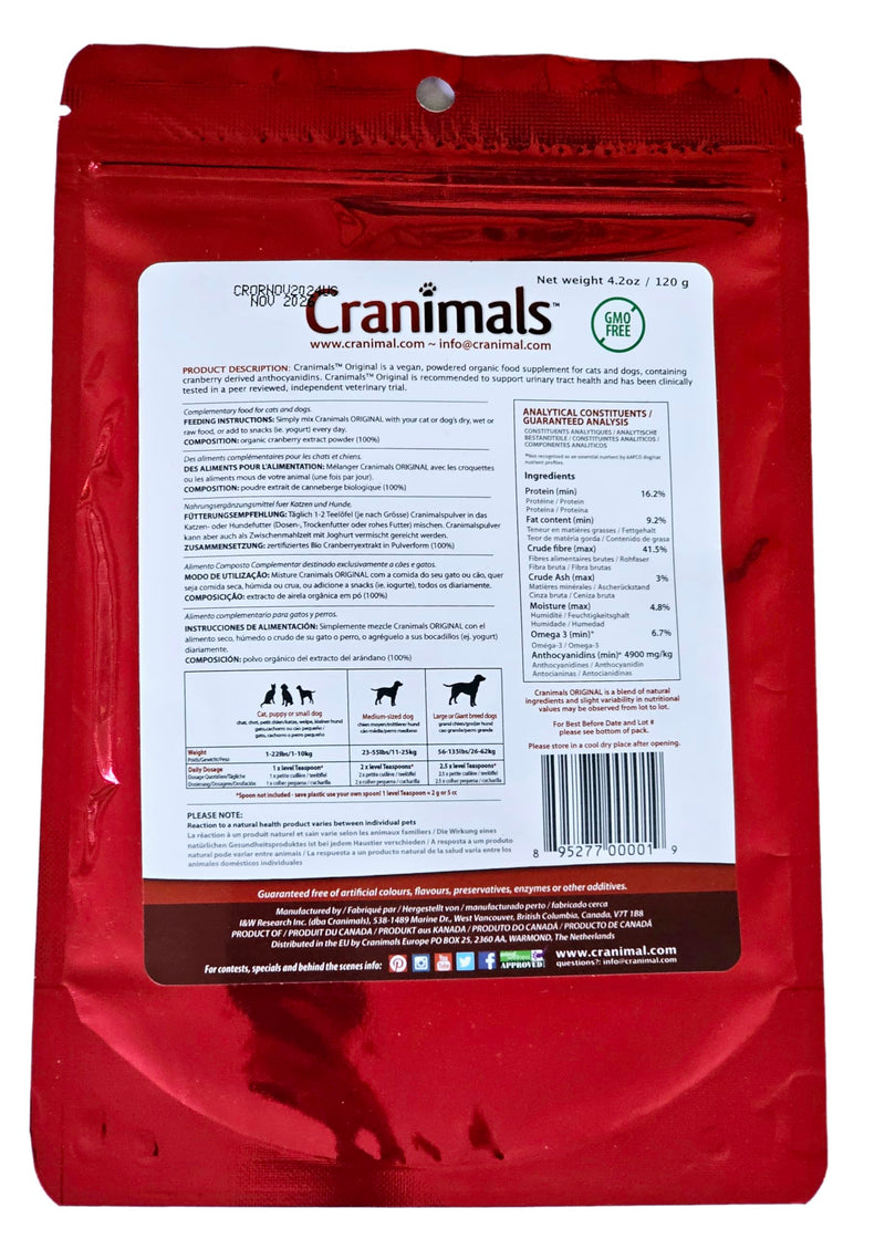 Cranimals Organic Cranberry Cat and Dog Supplement, Prevents UTIs, Incontinence and Struvite Stones, Replaces antibiotics.
