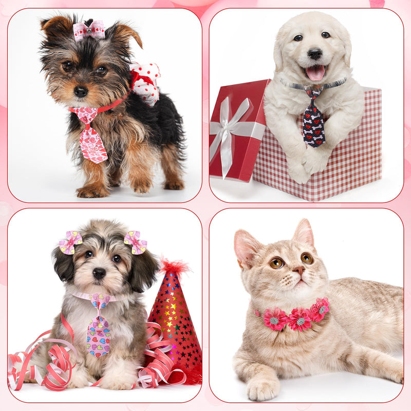 Reginary 70 Pcs Valentine's Day Dog Bow Ties Pet Cat Dog Collars Neckties Set Adjustable Puppy Neck Tie Holiday Flower Heart Butterfly Rhinestone Dog Bows Grooming Accessories for Puppy Cat Supplies - BeesActive Australia