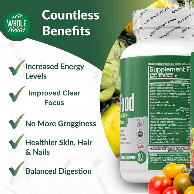 Whole Food Multivitamin for Men and Women Complete Daily Superfood Vitamins Plus Minerals Digestive Enzymes, Probiotics and Omegas. Plant Based Multi Vitamin, Non GMO (1) 1