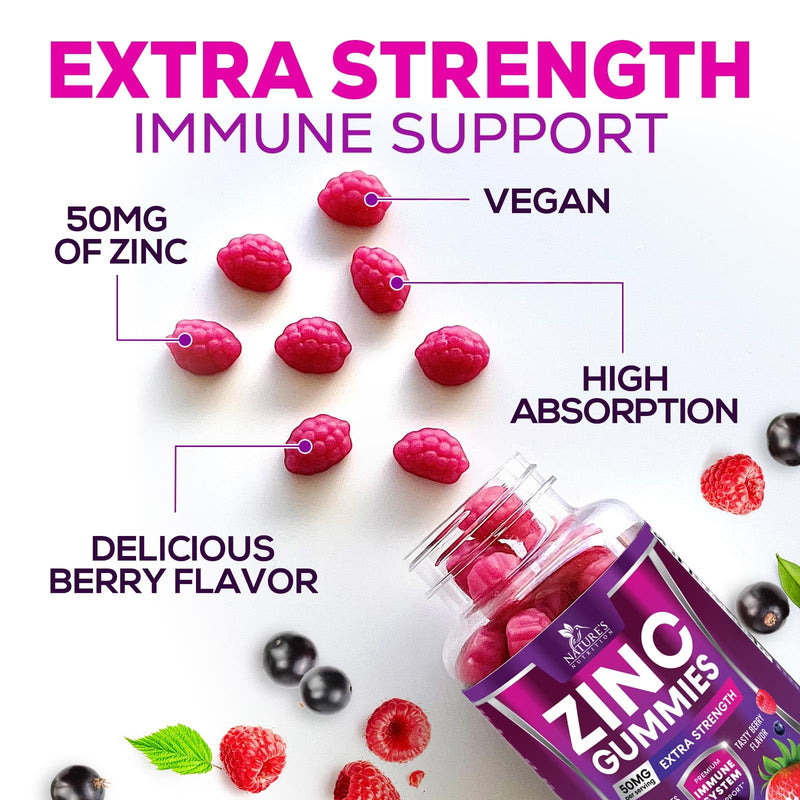Zinc Gummies for Adults 50 mg - High Absorption Immune Health Support Gummy & Antioxidant Chewable Supplement, Zinc Vitamin for Men and Women, Vegan and Gluten Free, Mixed Berry Flavor - 120 Count 120 Count (Pack of 1) - BeesActive Australia
