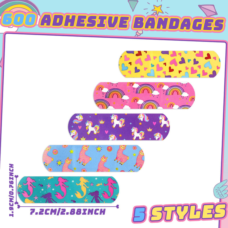 Tondiamo 600 Pieces 5 Styles Cartoon Bandages for Kids Flexible Adhesive Colorful Strips Waterproof Cute Bandages for Girls Repair Tape Knuckle Stickers Protection Care for Cuts Scrapes Burns - BeesActive Australia