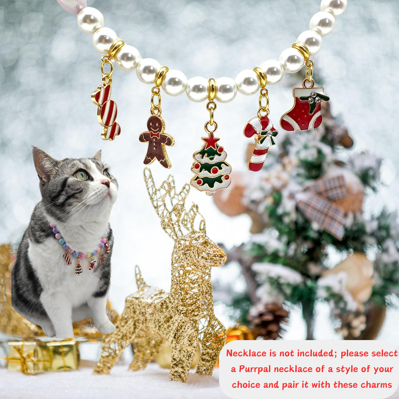 5 Pcs Easy DIY Charms Set - Pet Necklace Charms Set-Christmas Gift for Cat & Dogs - Cute Merry Christmas Pendant - Cat & Dog Necklace Collar Accessories - 18K Gold Plated & Enamel Pendant - BeesActive Australia