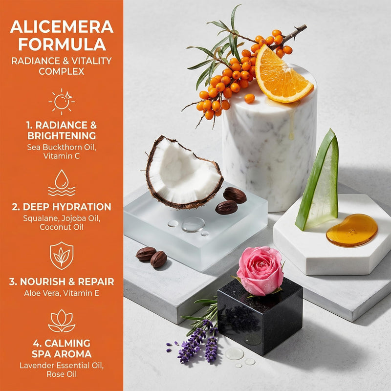 Vitamin C Body Oil for Dry Skin, Jojoba and Sea Buckthorn | Lightweight After Shower Formula With Aloe Vera, Squalane, and a Silky Non-Greasy Finish Floral Vitamin C