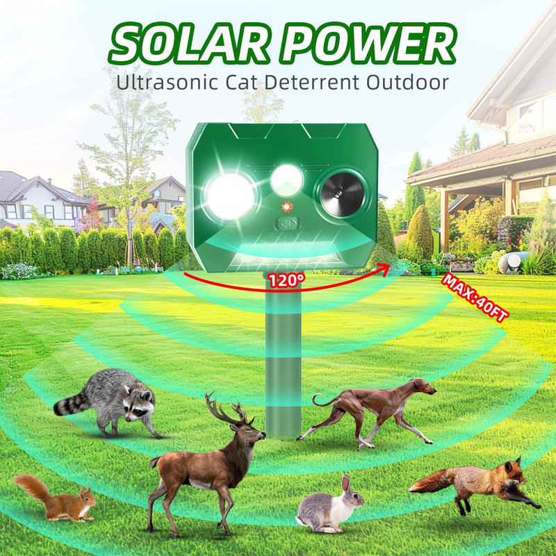 2 Pack Ultrasonic Cat Deterrent with Motion Sensor and Flashing Lights, Cat Deterrent Outdoor for Yard, Solar Powered Cat Deterrent for Garden Yard Lawn - BeesActive Australia