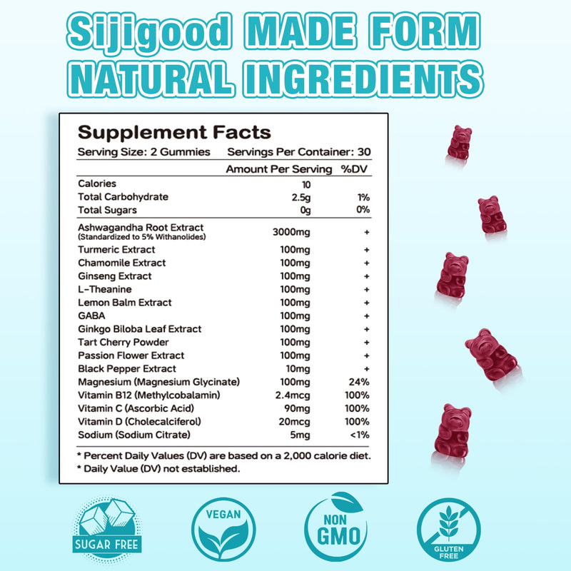 2 Pack Ashwagandha Gummies, Support for Immunity, Relaxation, Calm Mood & Zzz, Ashwagandha Supplements for Men & Women, Natural Blueberry Flavor, 120 Count 60 Count (Pack of 2)