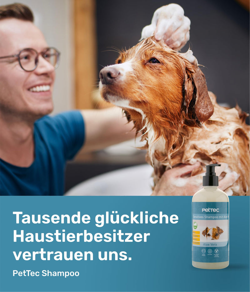 PetTec® - Dog shampoo sensitive with aloe vera 500ml pump bottle - pH neutral (7) & moisturizing shampoo for all dog breeds - Grooming dog paraben, silicone & fragrance free - Dog shampoo vegan - BeesActive Australia