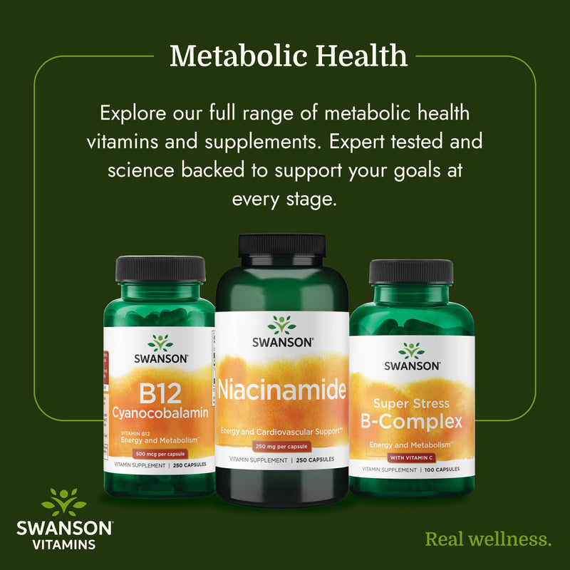 Swanson Niacinamide Vitamin B3 Supplement, 250 mg, 250 Capsules | For Heart-Health-Conscious Adults, Versatile Vitamin B3 Supporting Joint Health, Heart Health, and Carbohydrate Metabolism 250 Count (Pack of 1)