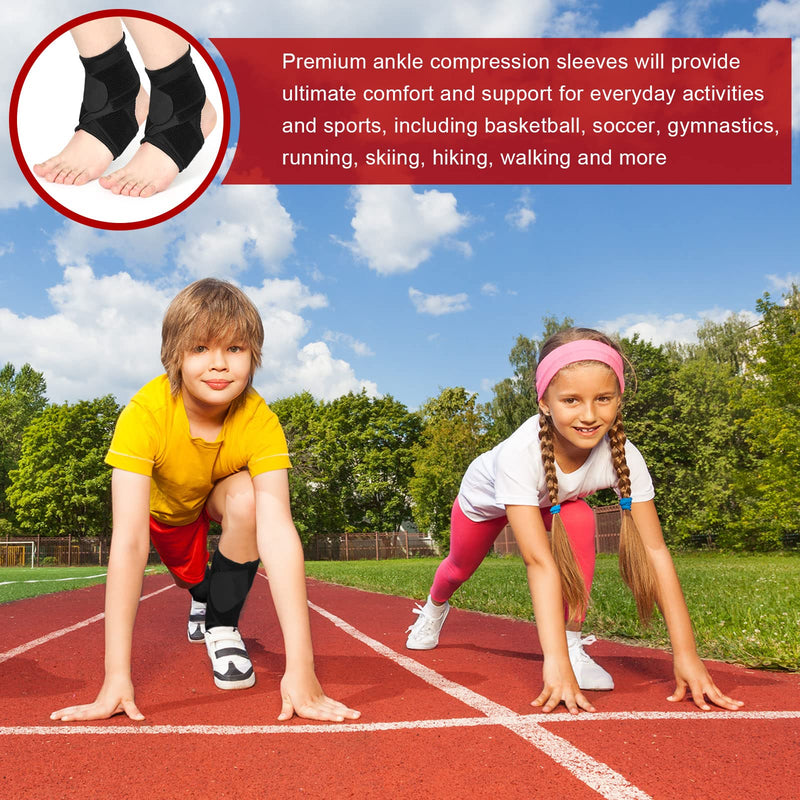 Honoson 2 Pcs Ankle Brace Kids Ankle Support for Sport Sprained Neoprene Breathable Compression Sleeve with Adjustable Wrap for Youth Child Boy Girl Plantar Fasciitis Achilles Tendonitis(Black,S) Black S - BeesActive Australia