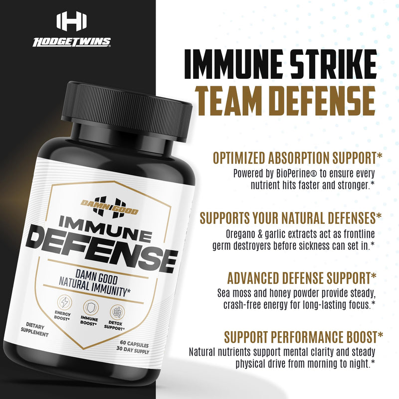DAMN GOOD Hodge Twins Immune Defense, Sea Moss, Garlic & Turmeric, 60 Ct | Sea moss, black cumin, garlic, turmeric & oregano blend for daily immune support, gut balance & wellness, 60 caps