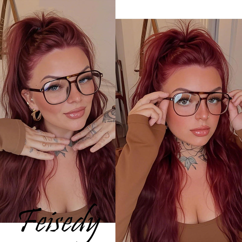 FEISEDY Blue Light Blocking Glasses Fake Nerd Clear Square Computer Lightweight Pilot Glasses Frame Oversized B2866 Leopard Frame 54 Millimeters - BeesActive Australia