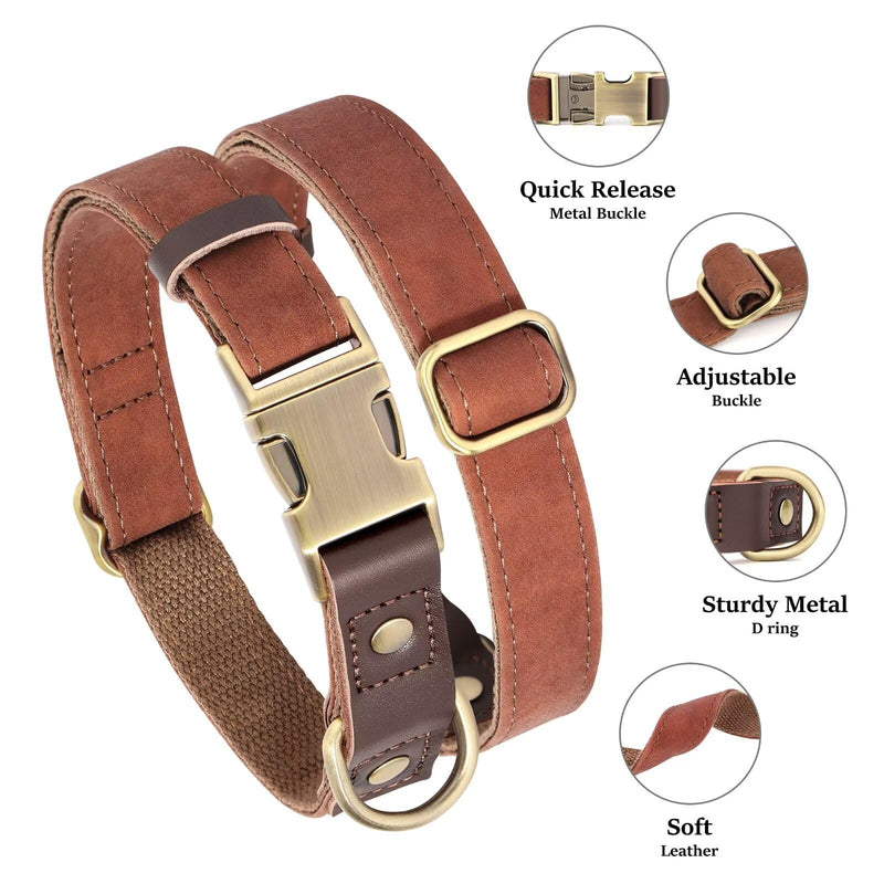 Didog Soft Padded Leather Dog Collar for Large Dogs, Classic Heavy Duty Dog Collar with Quick Release Metal Buckle, Adjustable Large Dog Collar, Leather, Brown, Size L L: Neck Adjustable 38-58cm - BeesActive Australia