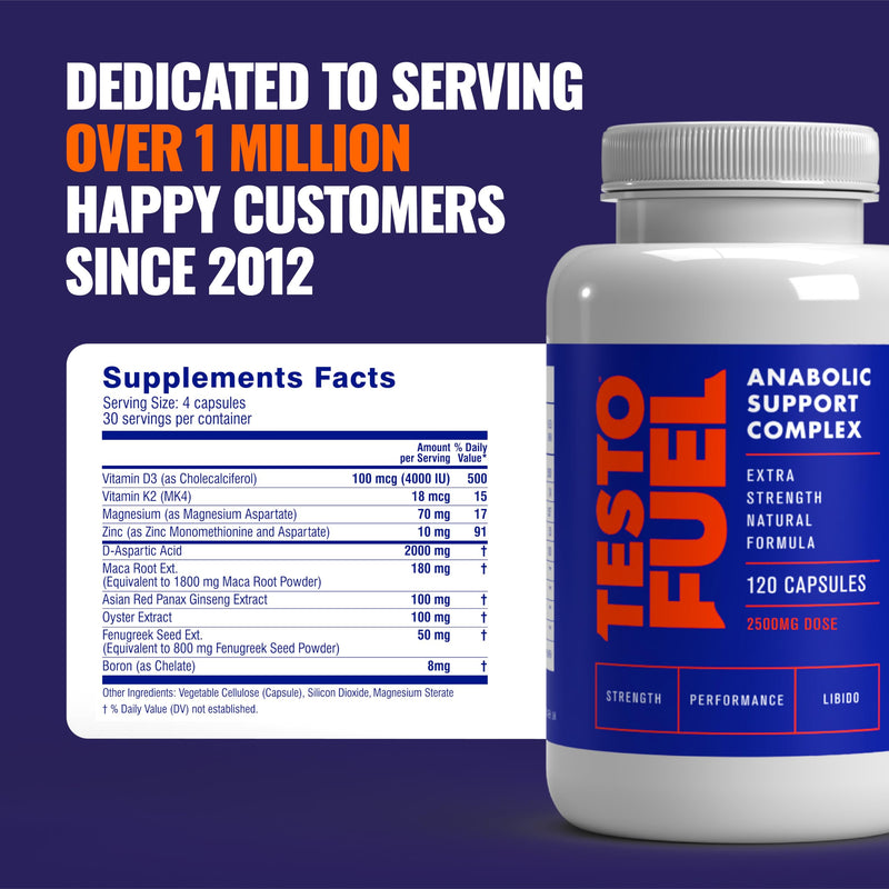 TestoFuel 120 T-Booster Pills - Test Booster for Men - 100% Natural Ingredients - Contributes to Normal Testosterone Levels & Muscle - Vitamin, Fenugreek & Magnesium Booster