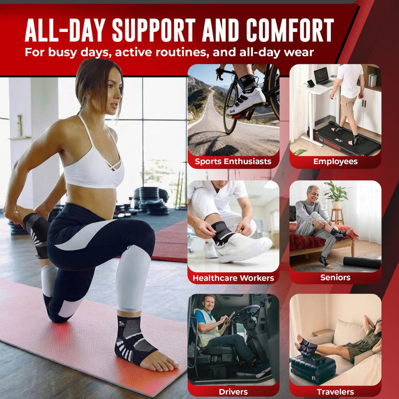 Nordic Lifting Ankle Brace Compression Sleeves (1 Pair) - Professional Support for Men Women Sprained Ankle Achilles Tendonitis Recovery & Prevention - Adjustable Fit with 1 Year Warranty Medium